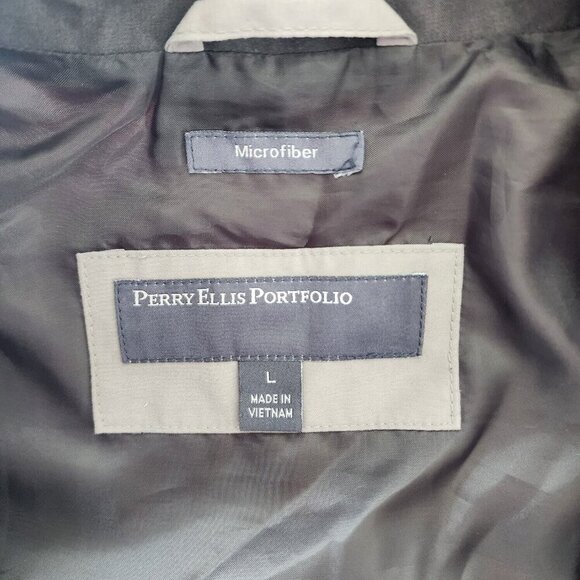 Perry Ellis Portfolio Microfiber Jacket Men Size L Khaki & Taupe Button Full Zip - Picture 5 of 16